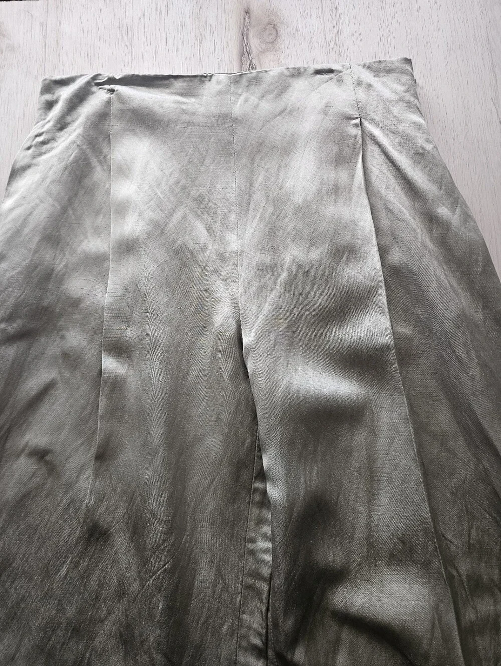 Zara Linen Viscose Wide Leg Pants NWT Light Olive Green Gold Champagne M